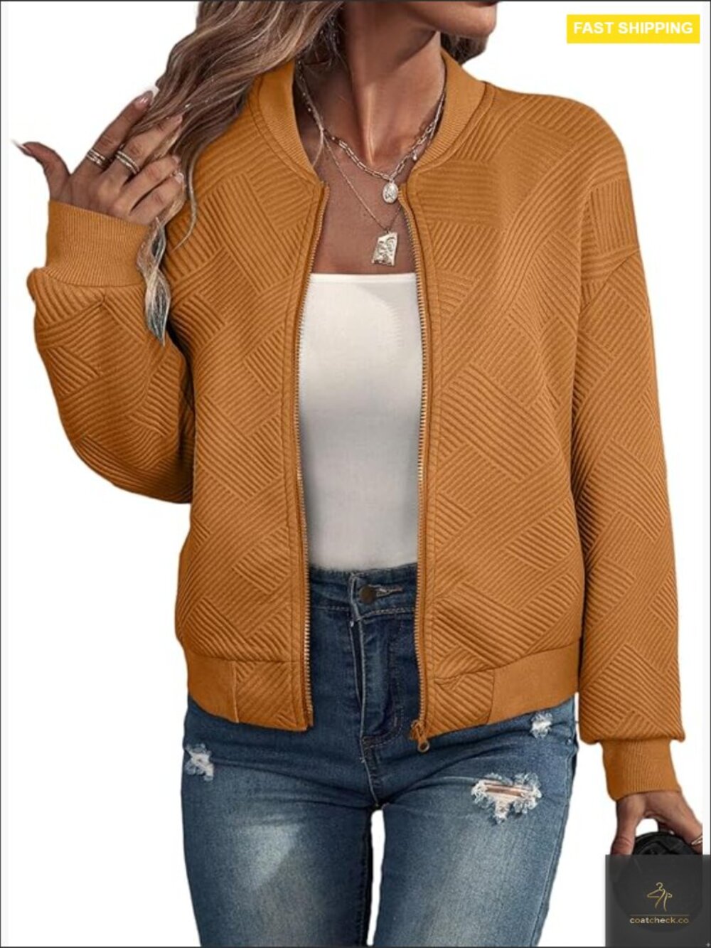 Women's Casual Bomber Jacket Lightweight Stand Collar Zip Up Long Sleeve with